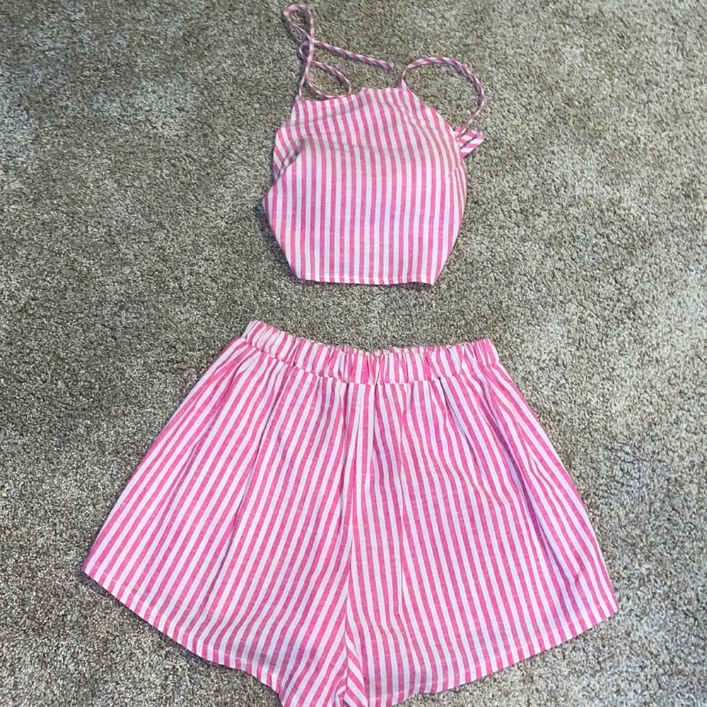 Pink and white matching set